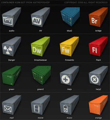 コンテナをテーマにしたフリーデスクトップアイコン Container Icons Designdevelop