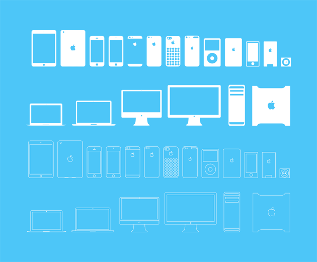 代表的なapple製品をまとめたシルエットpsdデータ Apple Devices Icons Full Outline Psd Designdevelop