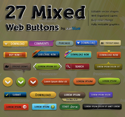 クリックエリアを分かりやすくデザイン的に見せるためのフリーボタン素材 40 Free Web Design Buttons For Web Designers Designdevelop