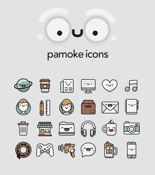 まるでキャラクターのような可愛らしさが特徴のアイコンセット Pamoke Free Icon Set Designdevelop