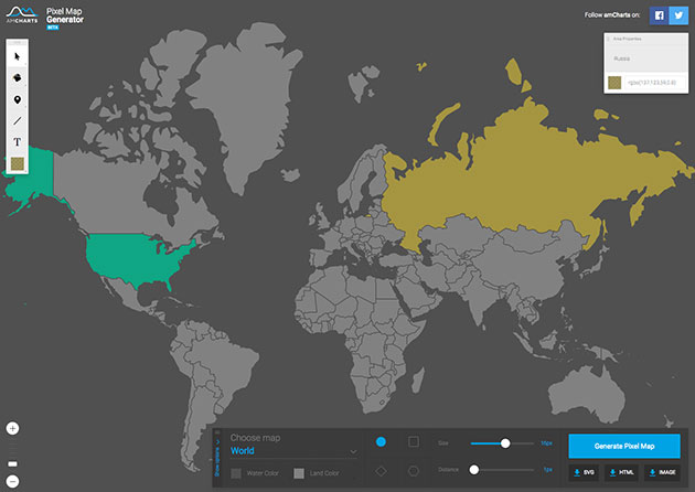 世界地図をカスタムしてデータとしてダウンロードできる Pixel Map Generator Designdevelop