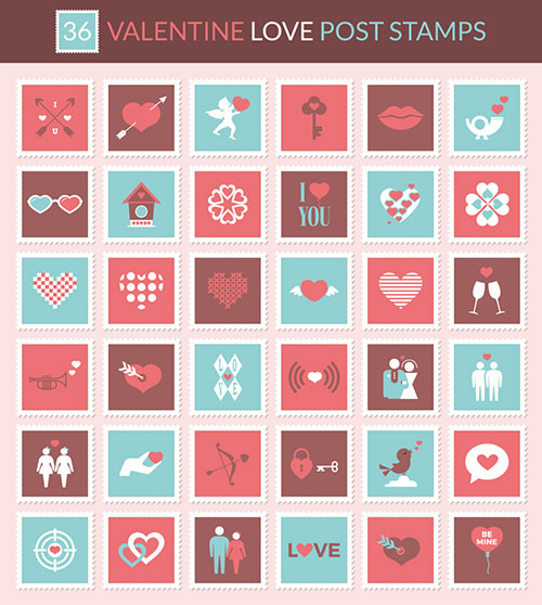 バレンタインのデザインに活用したい スタンプ風アイコンセット Valentine Love Postage Stamp Icon Set Designdevelop