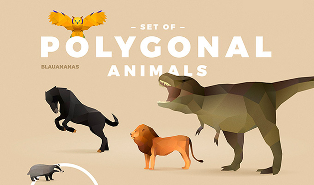 ポリゴングラフィックで動物を描いたハイクオリティな素材集 Polygonal Animals Set Designdevelop