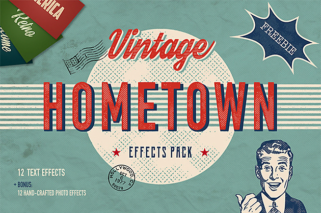 レトロな雰囲気作りに ヴィンテージ風の加工が出来るテキストエフェクト Hometown Vintage Effects Pack Designdevelop