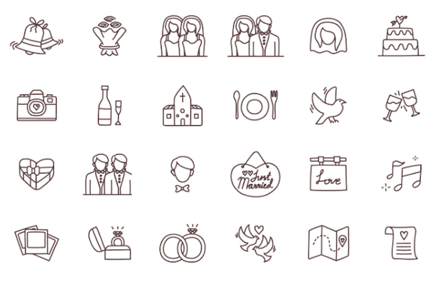 ウェディングに活用できる24のフリーアイコンセット 24 Free Wedding Icons Designdevelop