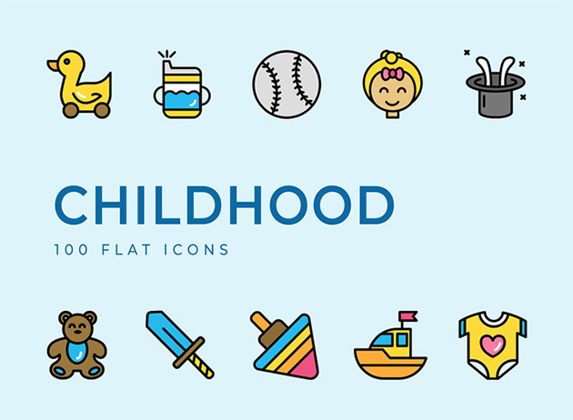 子どもをイメージしたフリーフラットアイコンセット Download Free Childhood Flat Icons Set Designdevelop